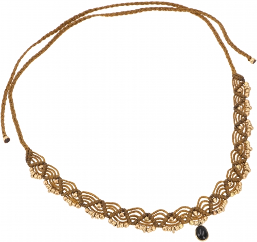 Macram necklace bead, hippie boho necklace - mustard/onyx