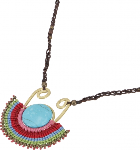 Macram necklace, hippie boho necklace - turquoise/pink