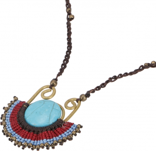 Macram necklace, hippie boho necklace - turquoise/bordeaux red