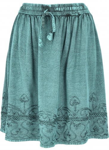 Embroidered boho mini skirt - aqua