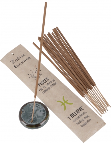 Horoscope incense sticks with matching incense holder - Pisces/juniper berry