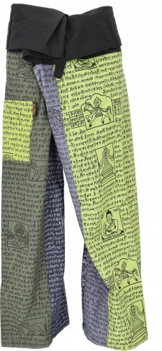 Thai fisherman pants made of firm cotton, patchwork wrap pants, yoga pants, one size - green/colorful