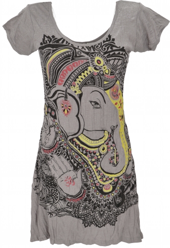 Baba long shirt, short sleeve, psytrance mini dress - Ganesh/gray