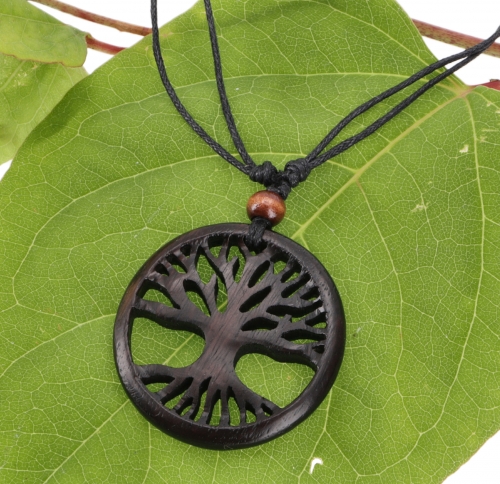 Ethno wooden jewelry chain, surfer chain - Tree of life/black 1 4 cm