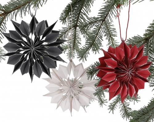 Set of 3 Christmas decorations, Christmas decoration made of honeycomb paper - snowflake - 15x15x4 cm 