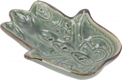 Exotic ceramic soap dish - Hamsa hand/green - 2x10x8 cm 