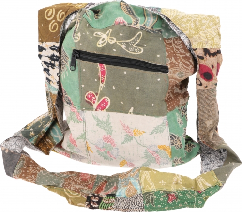 Boho shoulder bag, large patchwork bag, shopper - green - 38x35x5 cm 