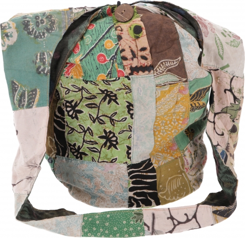 Large boho shoulder bag, large patchwork bag, shopper - green - 40x38x5 cm 