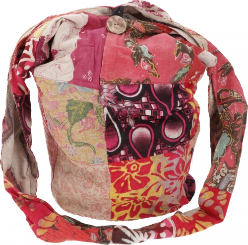 Large boho shoulder bag, large patchwork bag, shopper - red - 40x38x5 cm 