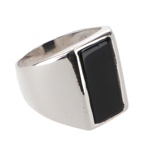 Herren Siegelring 925 Silber mit schwarzem Stein, massiver eckig polierter,  glnzender Sterling Silber Ring, handgemacht | Mnnerschmuck - Onyx