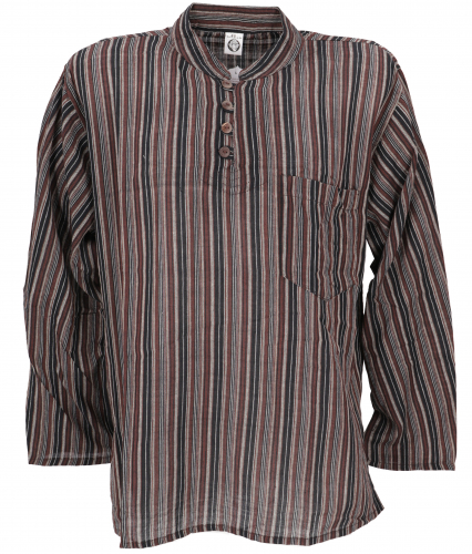 Nepal fisherman shirt, striped Goa hippie shirt, yoga shirt - brown