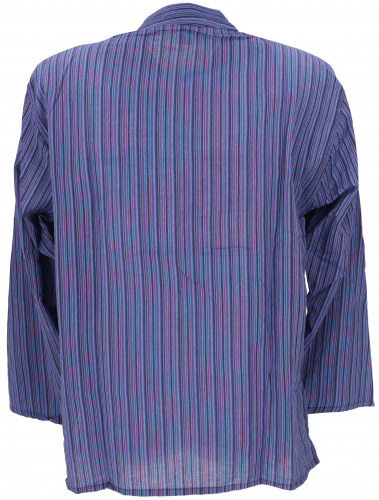 Nepal Fischerhemd, gestreiftes Goa Hippie Hemd, Yogahemd - blau