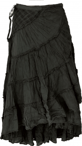 Boho wrap skirt, crinkle skirt, maxi skirt, flamenco skirt - black