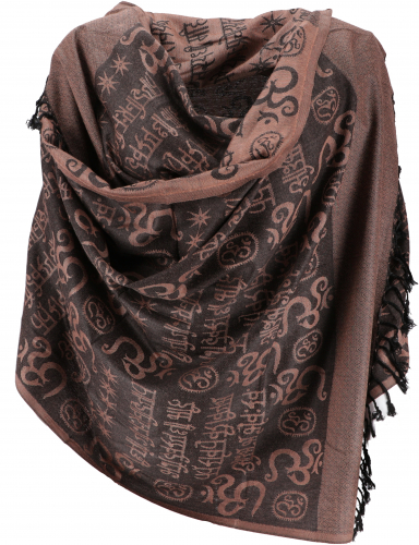 Pashmina viscose scarf/stole with OM pattern - brown - 180x70 cm