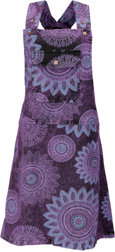 Boho bib skirt, strap dress, bib dress - purple
