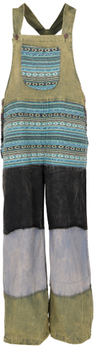 Patchwork dungarees, Japan style, boho pants - olive green