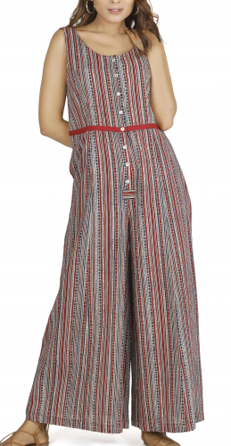 Summery dungarees, ethno style boho oversize one-piece, block print jumpsuit - rust red