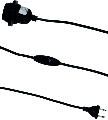Connection cable, plug cable, supply cable, lamp cable with switch and socket individually packaged - 3m - black/E27 - 0,1x3x0,2 cm 