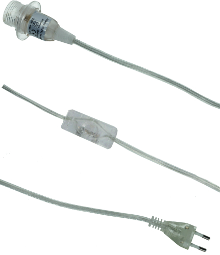Anschlusskabel, Steckerleitung, Zuleitung, Lampen Kabel mit Schalter und Fassung  einzeln verpackt - 3m - transparent / E14 - 0,1x3x0,2 cm 