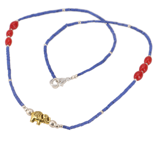 Dainty necklace with semi-precious stones - lapis lazulite/coral - 45 cm