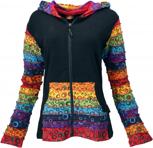 Patchwork stonewash rainbow jacket with pointed hood, Goa jacket - model 2