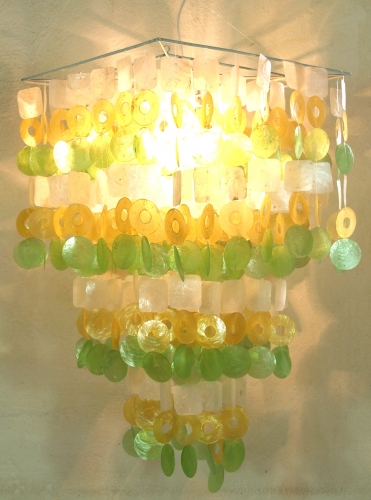 Ceiling lamp/ceiling light, shell light made of hundreds of Capiz, mother-of-pearl plates - Sixty model white-yellow-green - 70x40x40 cm 