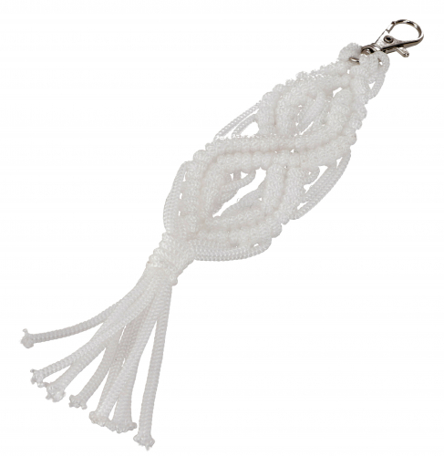 Macram key ring, boho bag pendant - white - 18x4 cm