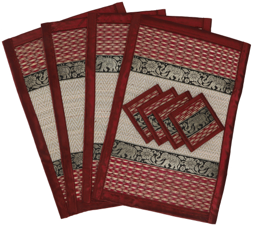Place mat, raffia coaster, table mat set of 4 - wine red - 30x45x0,3 cm 