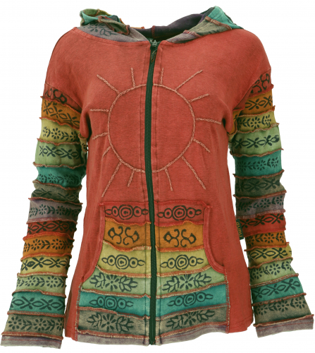 Stonewashed Cotton Patchwork Hooded Jacket with Fleece Lining