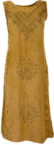 Besticktes Boho Sommerkleid, Midikleid,  indisches Hippie Kleid in 7/8 Lnge - goldbraun Design 10 
