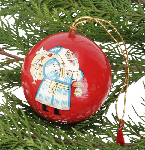 Upcycling paper mache Christmas bauble, hand-painted Christmas tree decoration, cashmere bauble - pattern 29 - 7x7x7 cm  7 cm