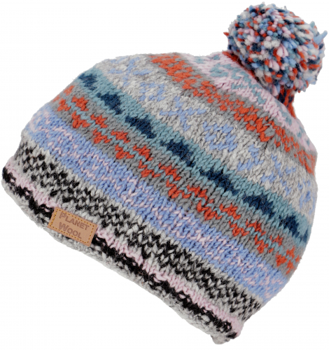 Pompom hat from Nepal, new wool hat, winter hat - blue/pink