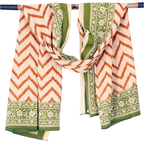 Lightweight pareo, sarong, hand-printed cotton scarf - color combination 6 - 180x110 cm