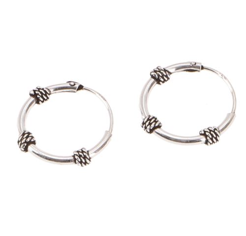 Silver hoop earrings, Ethno hoop earrings -1.6 cm/Model 4