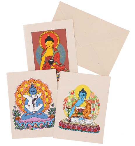 Grukartenset aus Lokta Papier, Klappkarte - Buddha - 16,5x11,5x0,1 cm 