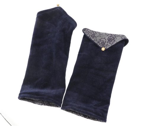 Hand cuffs made of velvet fabric, reversible cuffs - dark blue/gray - 20 cm