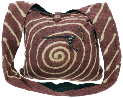 Sadhu Bag mit Batik - Spirale; groe Boho Schultertasche, Schulterbeutel - braun - 35x40x10 cm 