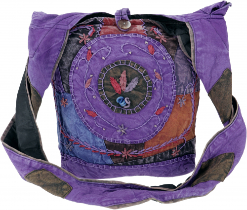 Batik sadhu bag, hippie bag, goa shoulder bag - purple - 30x30x20 cm 
