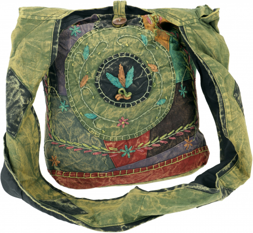 Batik sadhu bag, hippie bag, goa shoulder bag - green - 35x35x25 cm 