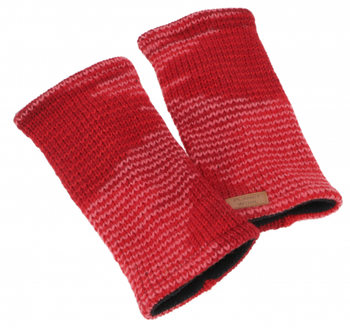 Handstulpen, hangestrickte Wollstulpen aus Nepal, melierte Armstulpen, Pulswrmer - rot - 20 cm