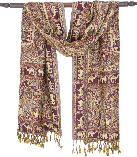 Indian pashmina scarf, shawl, boho stole with paisley pattern - burgundi/beige - 200x70 cm