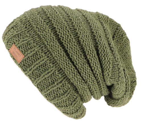 Cotton beanie, hand-knitted dread head hat, Nepal hat - olive