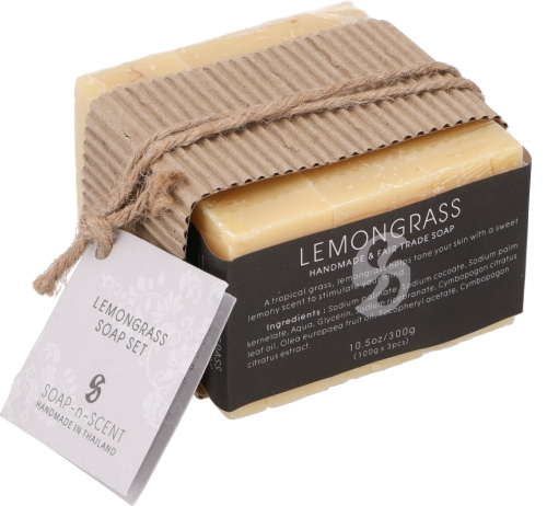 Handmade scented soap set, 3x100 g, Fair Trade - Lemongrass Set - 2,5x8x5 cm 