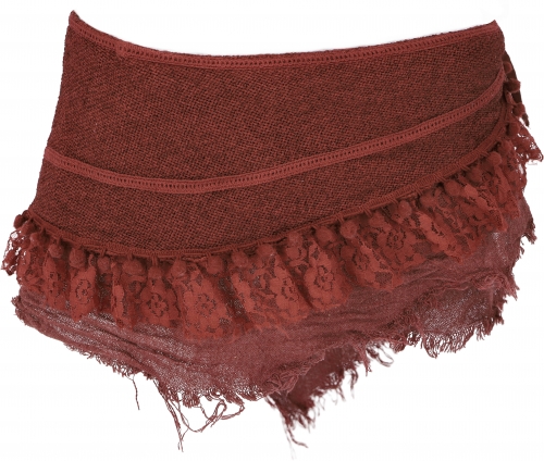 Goa cacheur with lace, mini skirt, wrap skirt belt - rust red