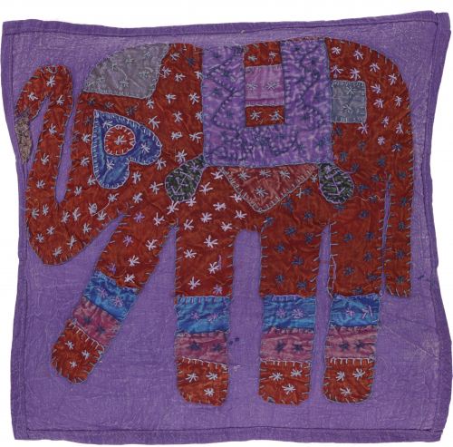 Indian cushion cover, embroidered elephant ethnostyle cushion - purple - 40x40x0,5 cm 