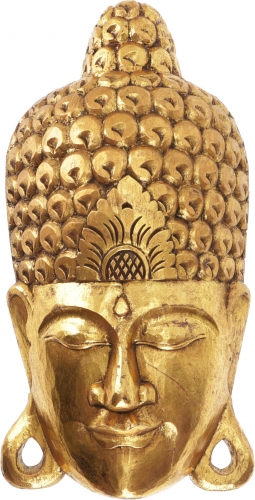 Goldene Buddha Maske, geschnitzter Wandschmuck, Wanddekoration aus Balsaholz - 50 cm Design 1