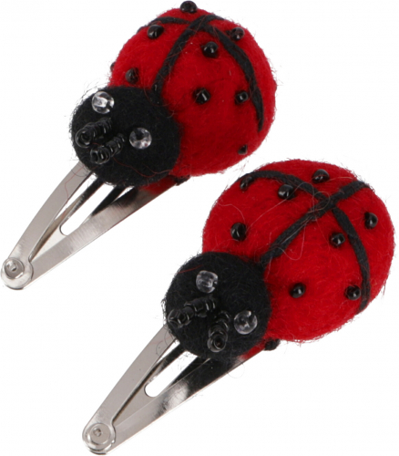 Felt hair clip, 1 pair of felt hair clips - ladybugs