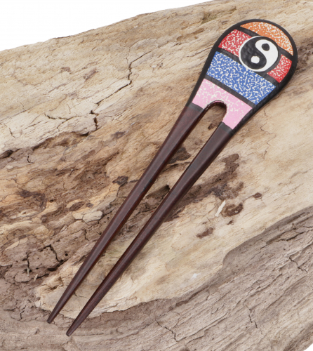 Wood hair clip, hairpin - Yin Yang - 17x3,5 cm