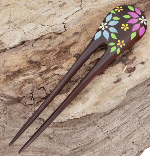 Wooden hair clip, hair pin - flowers - 17x3,5 cm