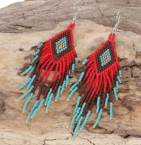 Indigenous jewelry, boho earrings, ethno pearl earrings - model 12 - 10x3,5 cm